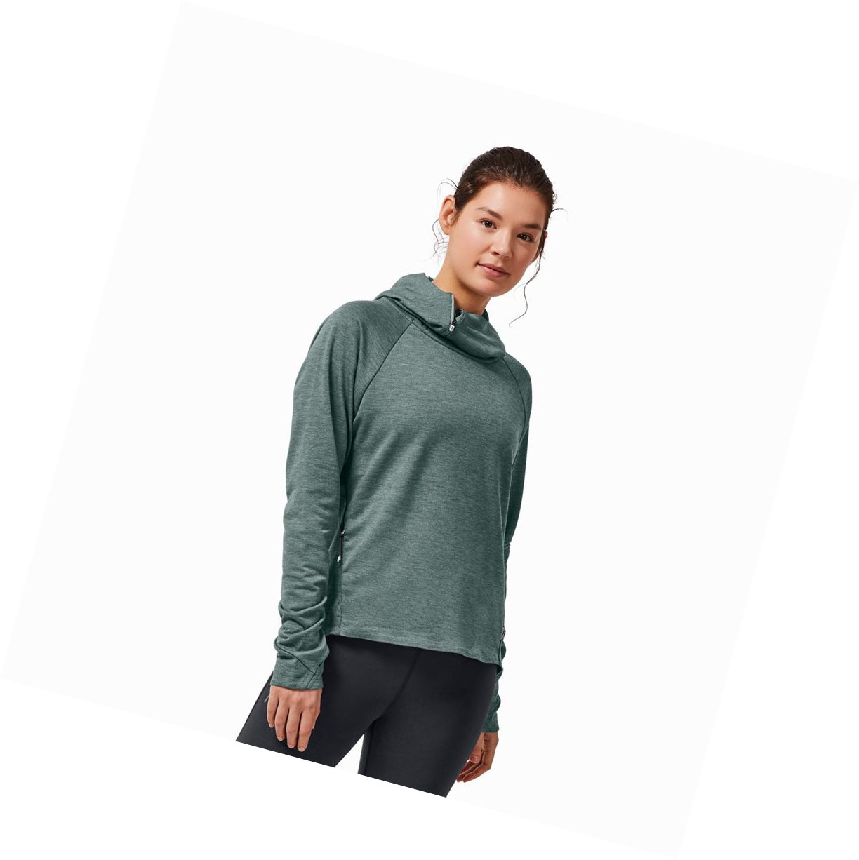 Bluzy Z Kapturem Damskie On Sportowe & Biegania Zielone | 724805-STW